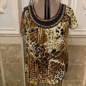 Cocomo. Size 18/1X. Beaded Gathered Pullover. Lined Chiffon Scoop Neck. B101